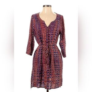 Plenty by Tracy Reese Size S Shirt Dress Geometric Tie Waist 3/4 Sleeve Blue/Red